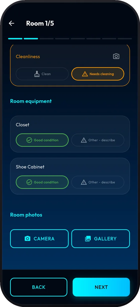 Describing a room condition and adding photos