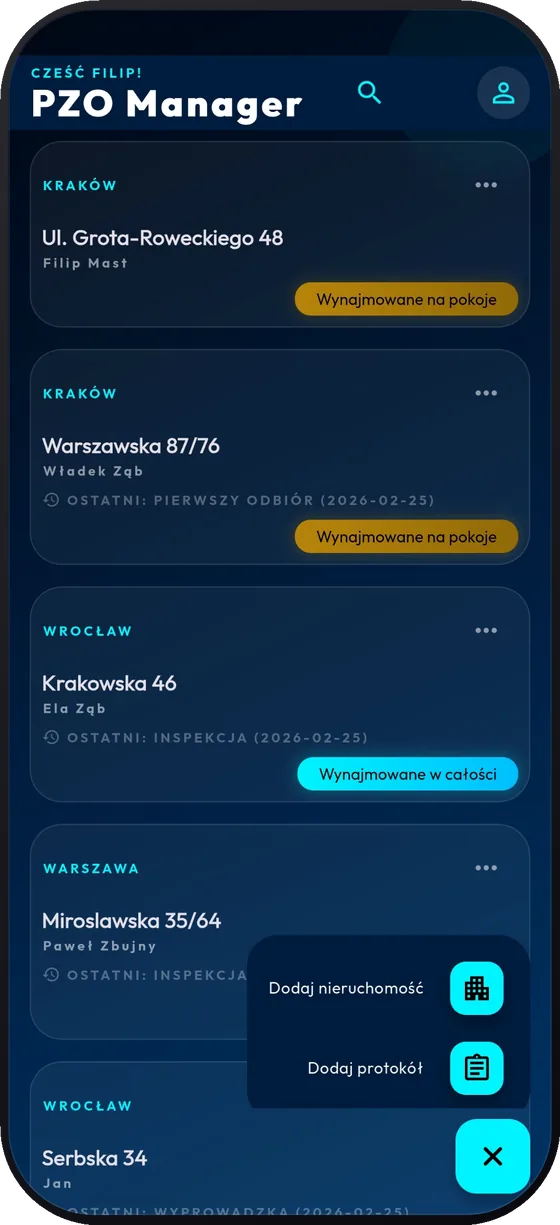 Lista nieruchomości w PZO Manager